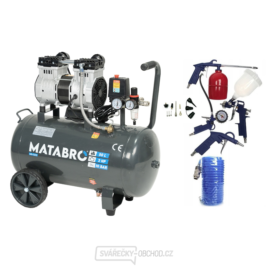 AKČNÍ SET SETMB-K202, Bezolejový kompresor 50l, 230V, 2 písty s příslušenstvím | 2000W | Matabro AKČNÍ SET SETMB-K202, Bezolejový kompresor 50l, 230V, 2 písty s příslušenstvím | 2000W | Matabro gallery main image