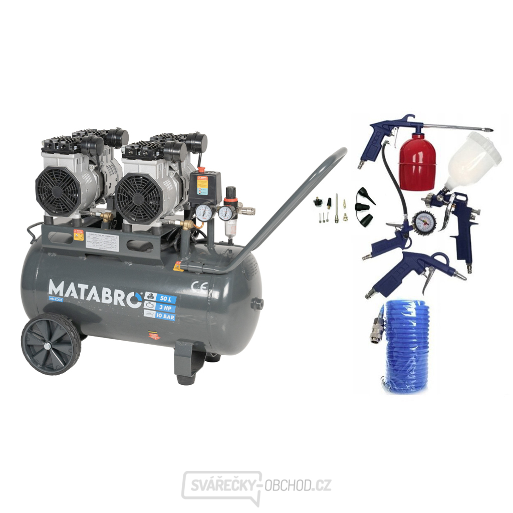 AKČNÍ SET SETMB-K203, Bezolejový kompresor 50l, 230V, 4 písty s příslušenstvím | 2x1500W | Matabro