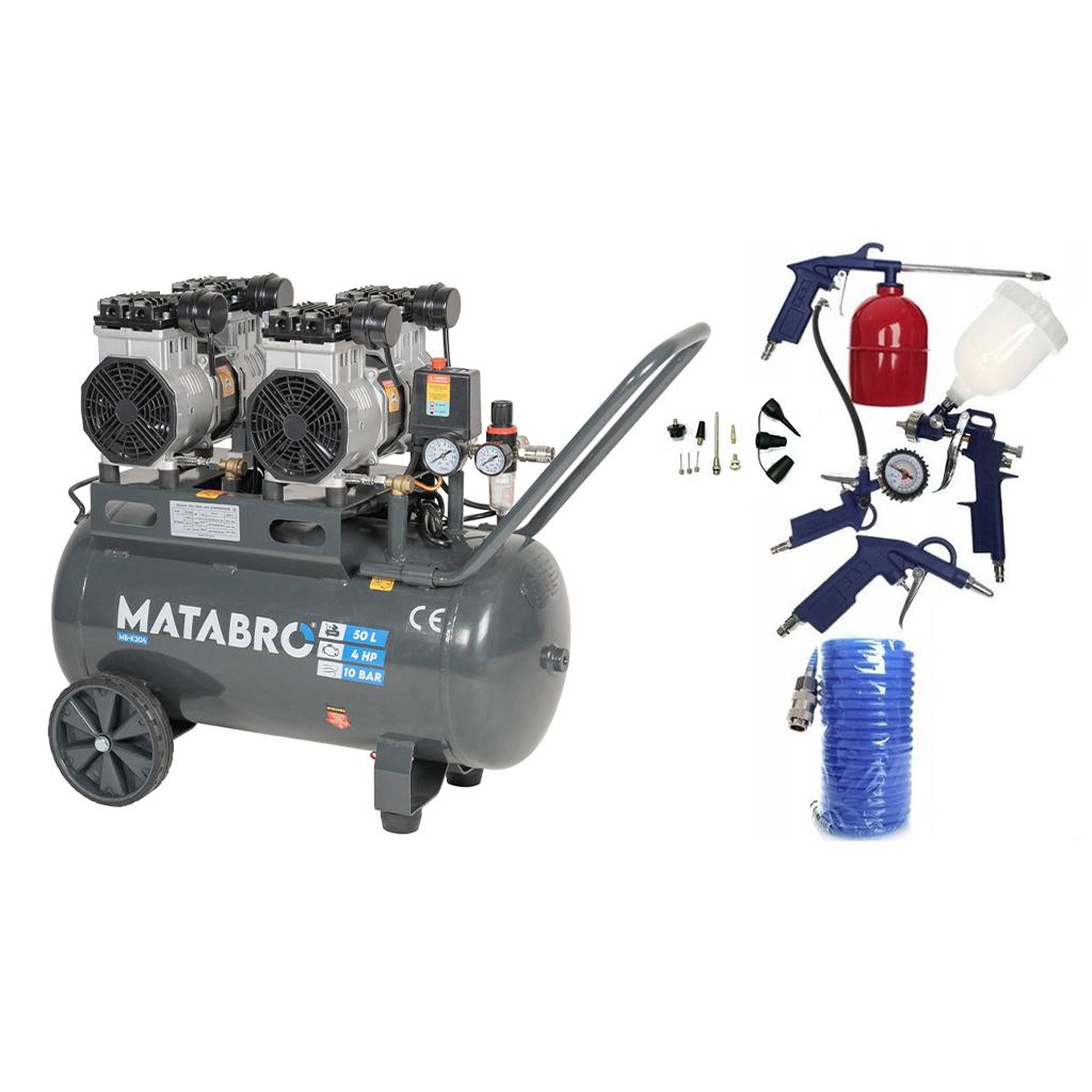 Levně AKČNÍ SET SETMB-K204, Bezolejový kompresor 50l, 230V, 4 písty s příslušenstvím | 4000W | Matabro SETMB-K204