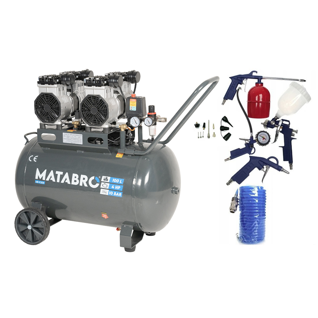Levně AKČNÍ SET SETMB-K205, Bezolejový kompresor 100l, 230V, 4 písty s příslušenstvím| 4000W | Matabro SETMB-K205