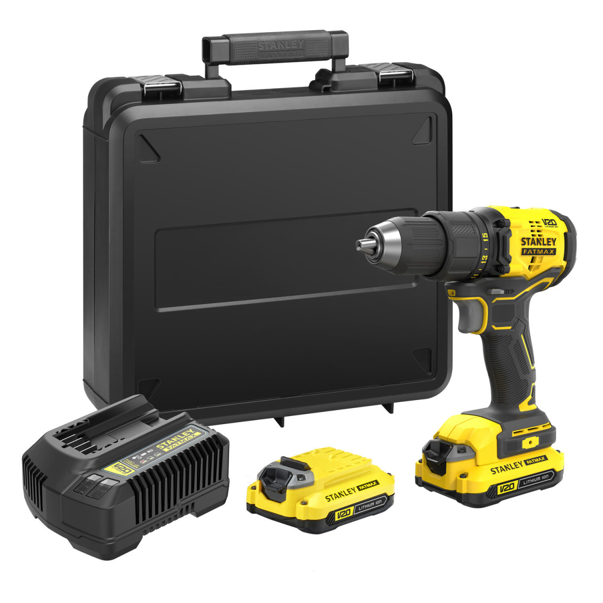 Levně Aku vrtačka Stanley V20, 2 x 1.5Ah, kitbox SFMCD710C2K