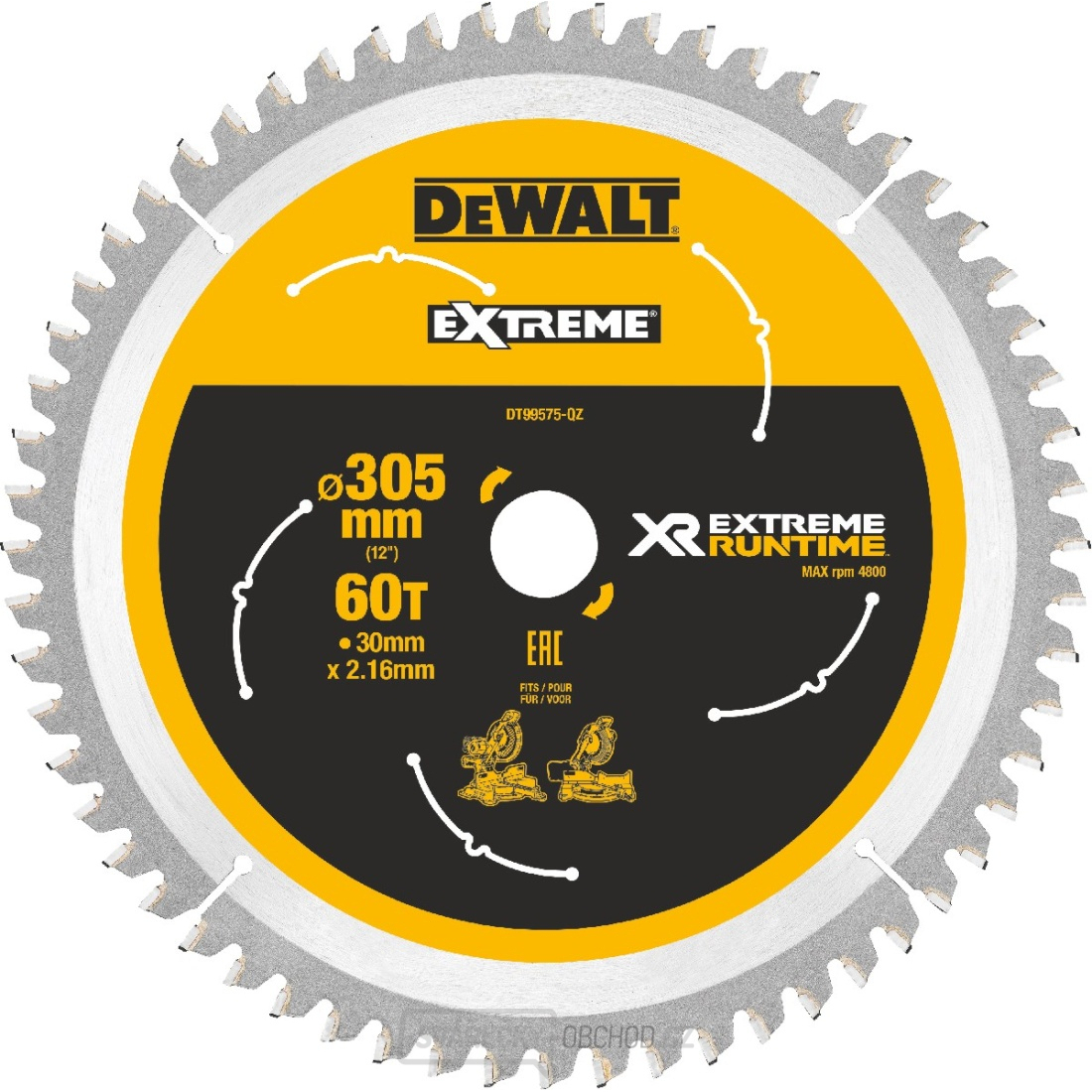 Pilový kotouč XR FLEXVOLT DeWALT DT99575 pro pokosové AKU pily, 305 X 30 mm, 60 zubů
