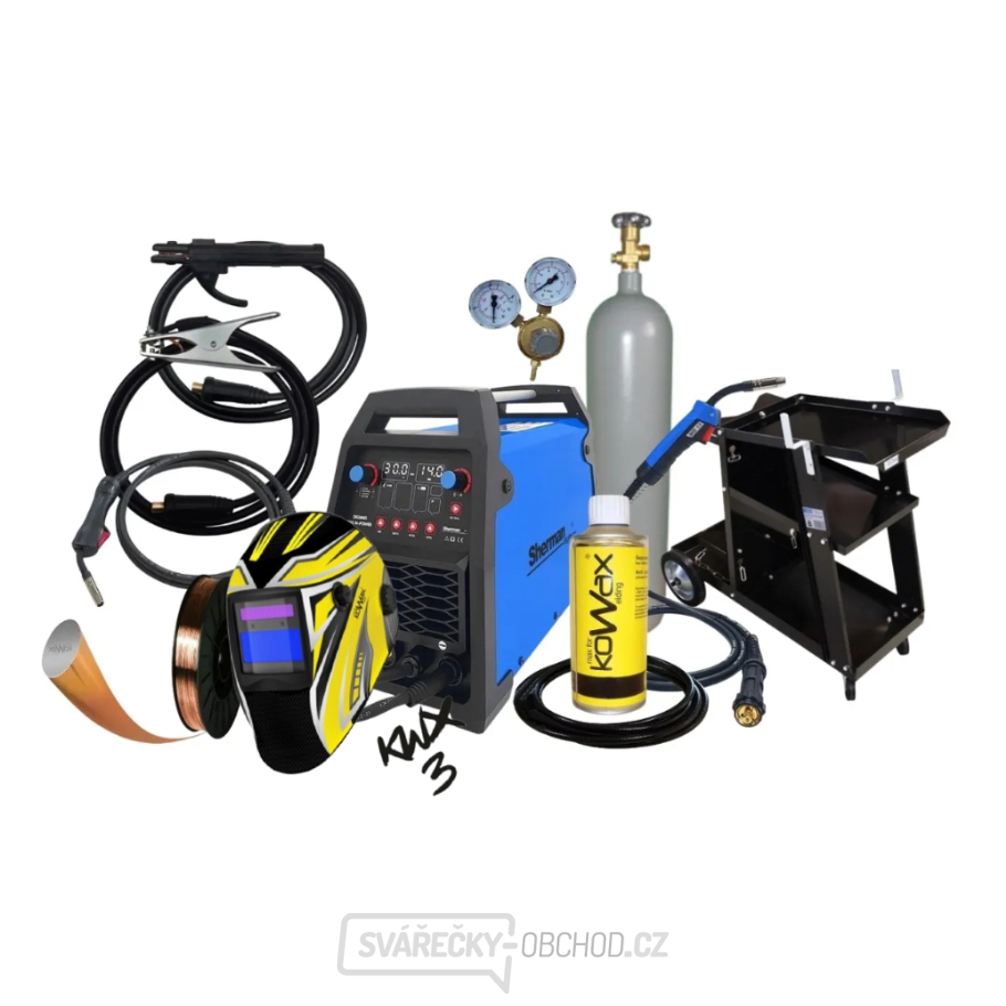 Invertorová svářečka Digimig 202 M-POWER + Hořák + kabely + Kukla + Drát + Sprej + Vozík + Plná Láhev Co2 + Hořák 4m