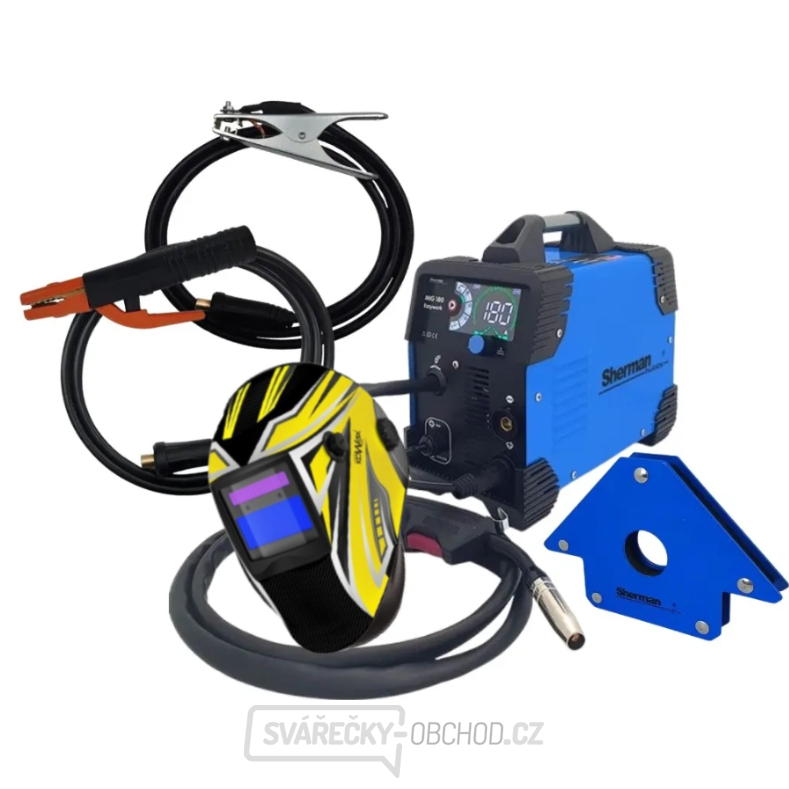 Invertorová svářečka Sherman MIG 180 Easywork + Hořák + Kabely + kukla KWX3 + magnet