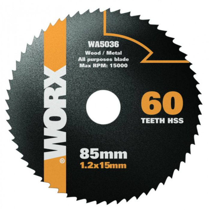 WORX Pilový kotouč na dřevo WA5036 HSS, průměr 85mm, 60 zubů 45905036