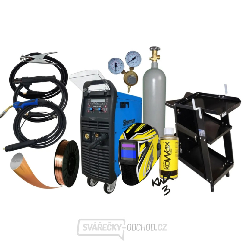 Sherman Synergická invertorová svářečka DIGIMIG 300 Pulse + hořák MIG 25/4m + Kabely + Kukla + plná Láhev Co2