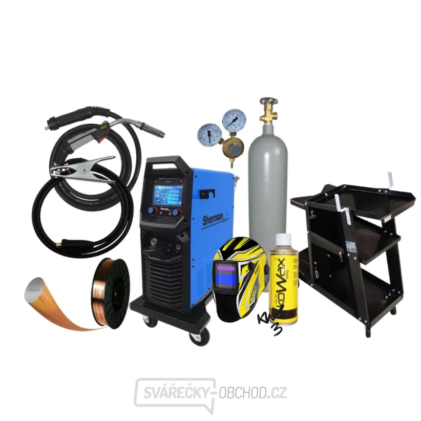 Synergický invertorový svařovací stroj DIGIMIG 351 COMBO PULSE LCD + Hořák + Kabely + Kukla + plná Láhev Co2