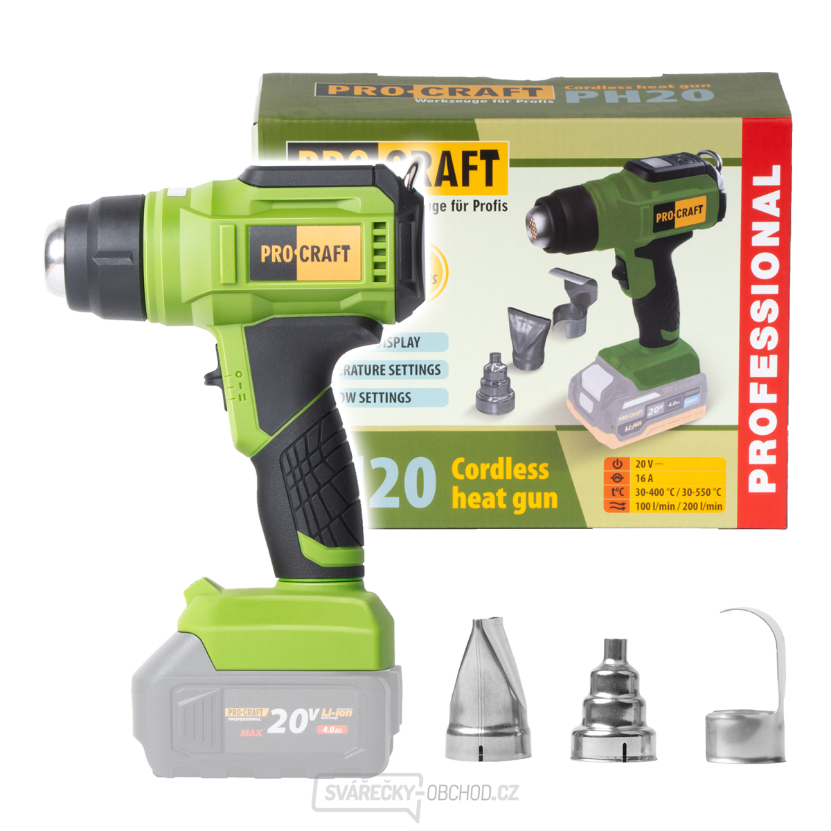 Aku pistole horkovzdušná Procraft PH20bb (bez baterie a nabíječky) | PH20bb