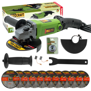 Bruska úhlová Procraft PW1200ES + rychloupínací matice RM14, 10x řezný kotouč CD125x1.0b v boxu | SPW1200ES/CD125x1.0b/RM14 Bruska úhlová Procraft PW1200ES + rychloupínací matice RM14, 10x řezný kotouč CD125x1.0b v boxu | SPW1200ES/CD125x1.0b/RM14 gallery main image