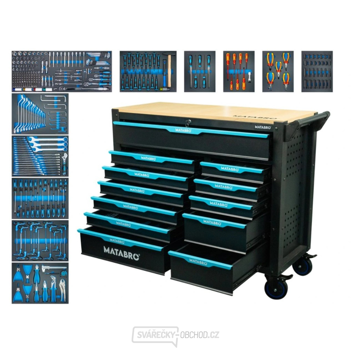Dílenský vozík s nářadím | 12 zásuvek | Modrý Matabro MB-TC06 | 360 ks