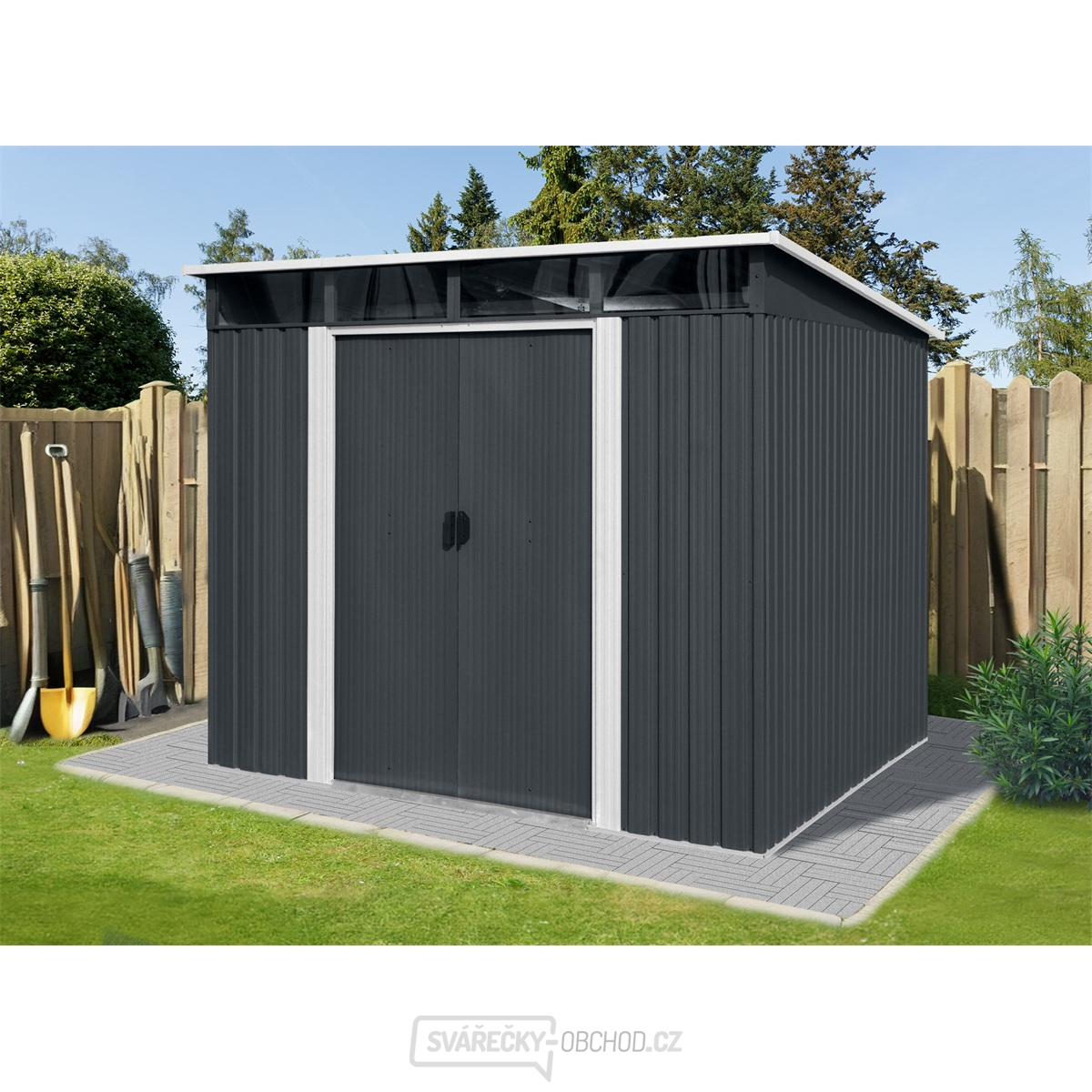 Riwall PRO RMSP 9x8 Anthracite LUX zahradní domek kovový 2,4 x 2,8 m s pultovou střechou antracit