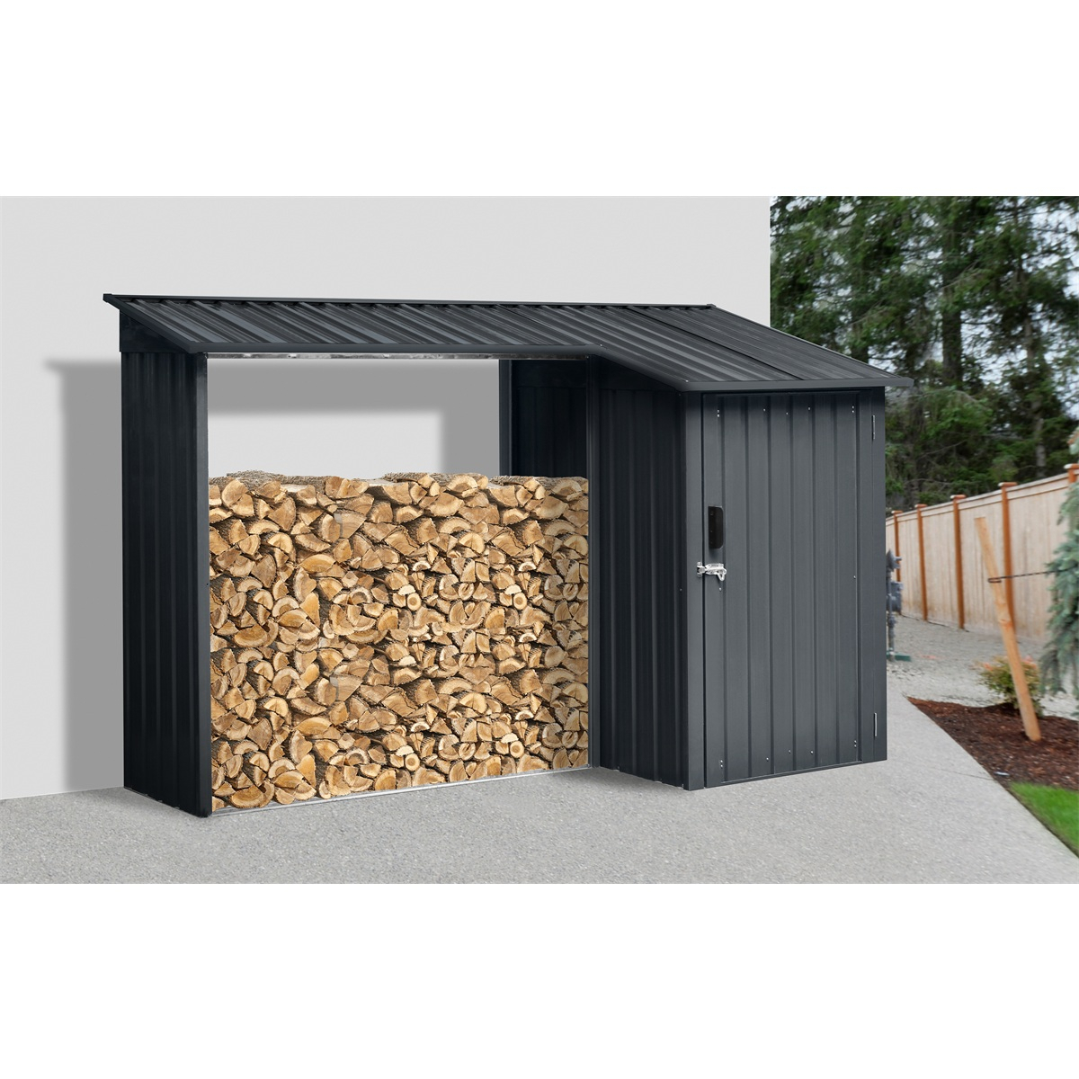 Levně Riwall PRO RMWS 3x9 Anthracite přístřešek na dřevo s kůlnou 2,7 x 1,6 m s pultovou střechou antracit WS-XDB-E-A