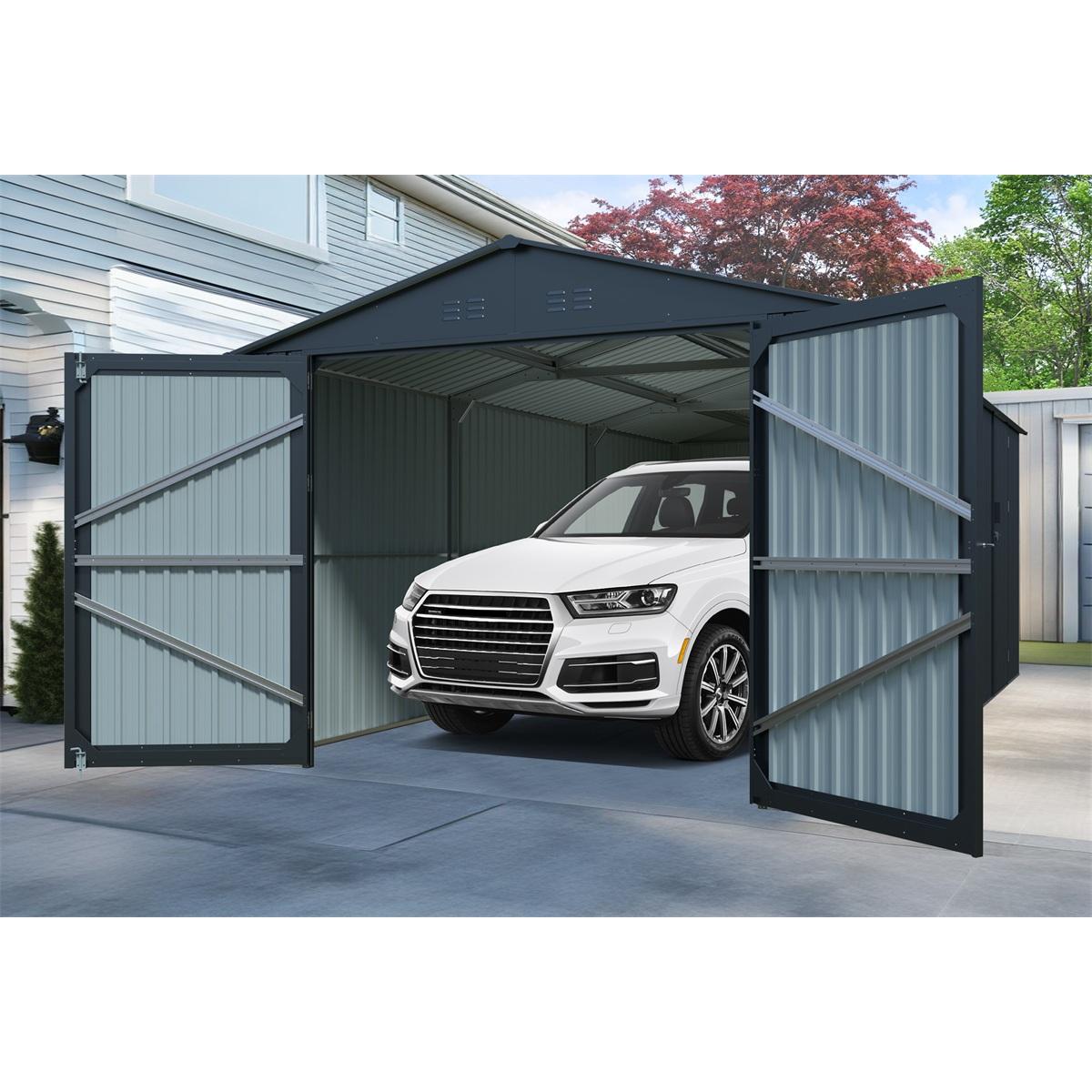 Riwall PRO RMCG 20x10 Anthracite kovová garáž 3 x 6 m se sedlovou střechou Antracit CG-K2010