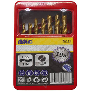 Sada vrtáků HSS TiN 19 ks (1,0-10,0mm), plechový box Sada vrtáků HSS TiN 19 ks (1,0-10,0mm), plechový box gallery main image