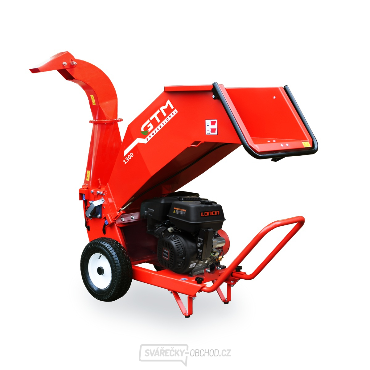 Benzínový drtič dřeva GTM GTS 1300 GE TO s elektrostartem a otočným komínem