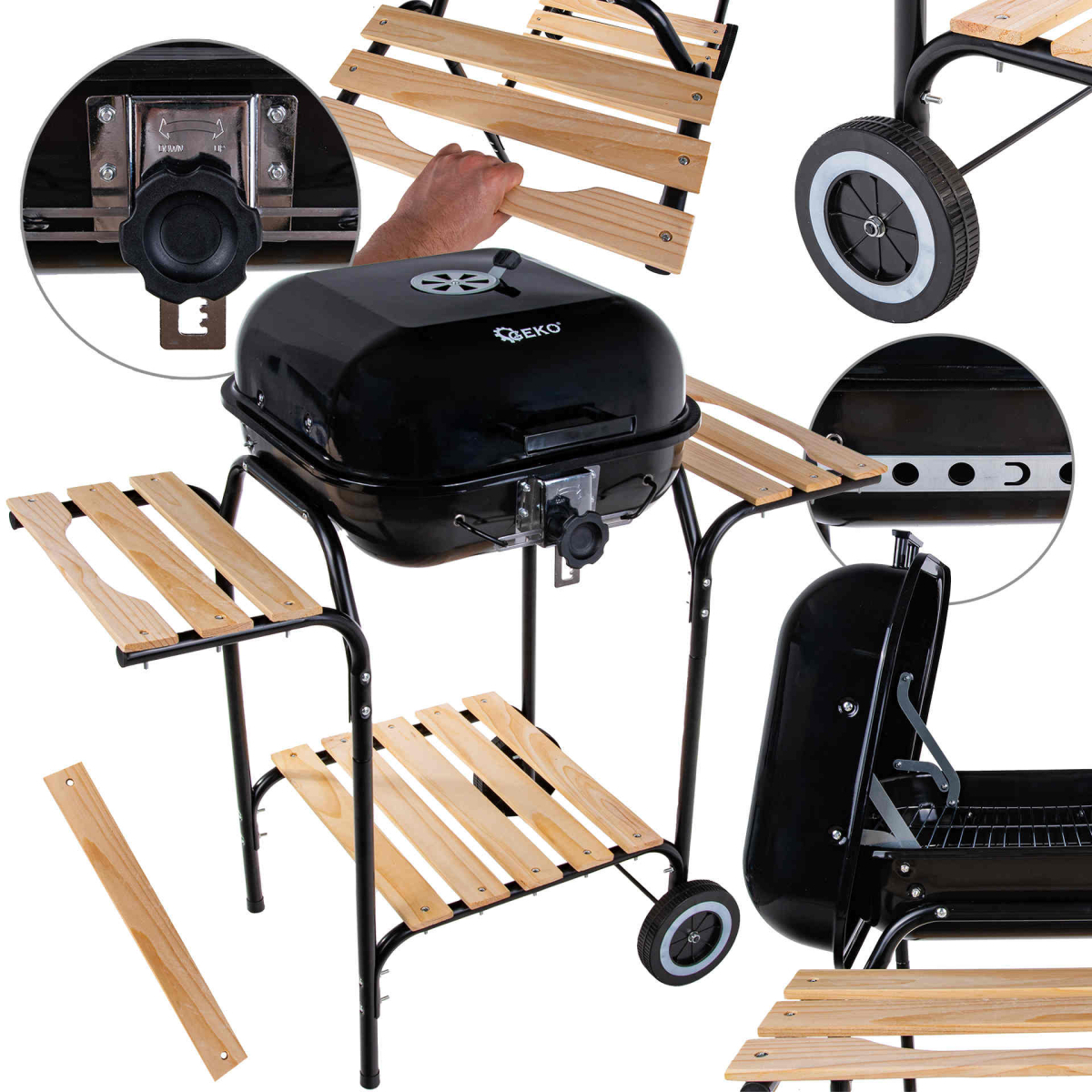 GEKO Gril na dřevěné uhlí s krytem a nastavením roštu - rošt 40x40cm (1) G80513