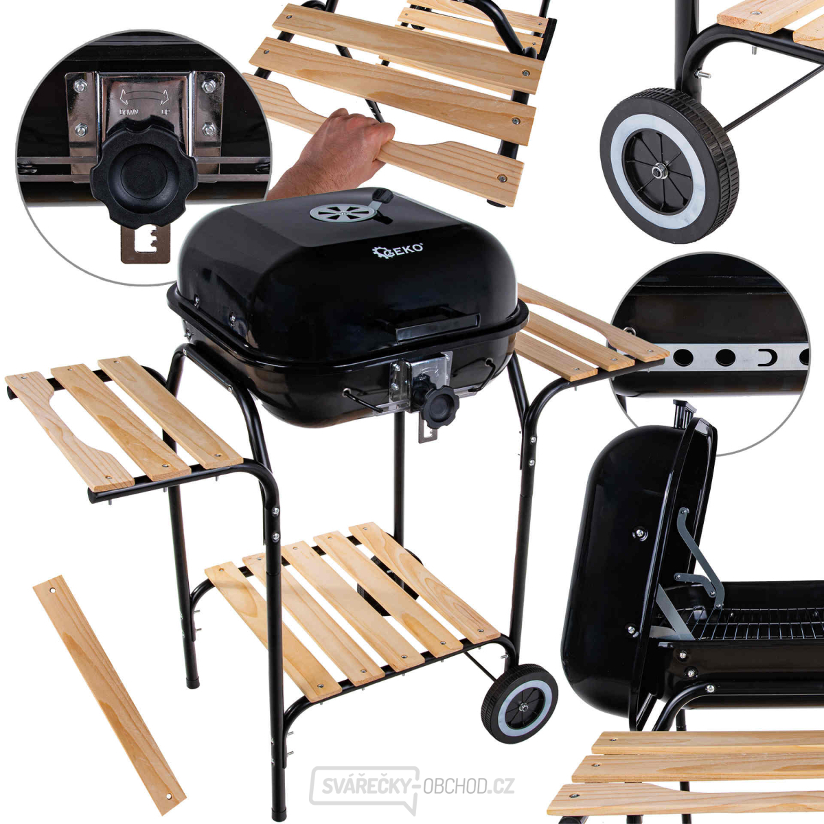 Gril na dřevěné uhlí s krytem a nastavením roštu - rošt 40x40cm (1)