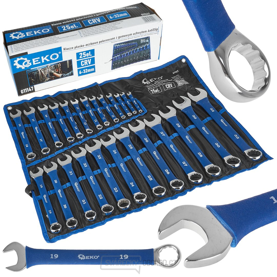 Leštěné vidlicové klíče s pryžovou protiskluzovou rukojetí 6-32mm 25 ks. CRV (4)