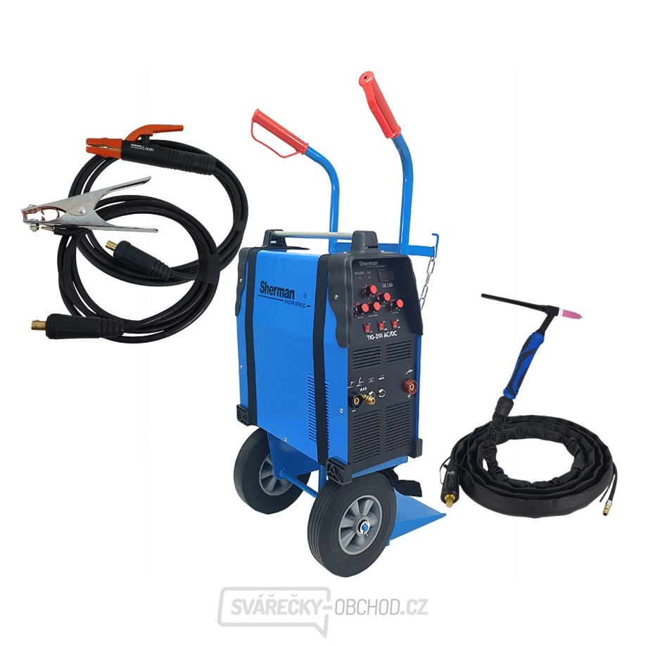 Sherman svářecí invertor Tig TIG 201 AC/DC + Hořák + Dráty + Vozík s policí