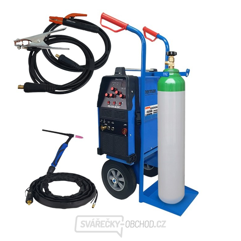 Sherman svářecí invertor Tig TIG 201 AC/DC + Hořák + kabely + Jednoválcový vozík + plná Argon láhev