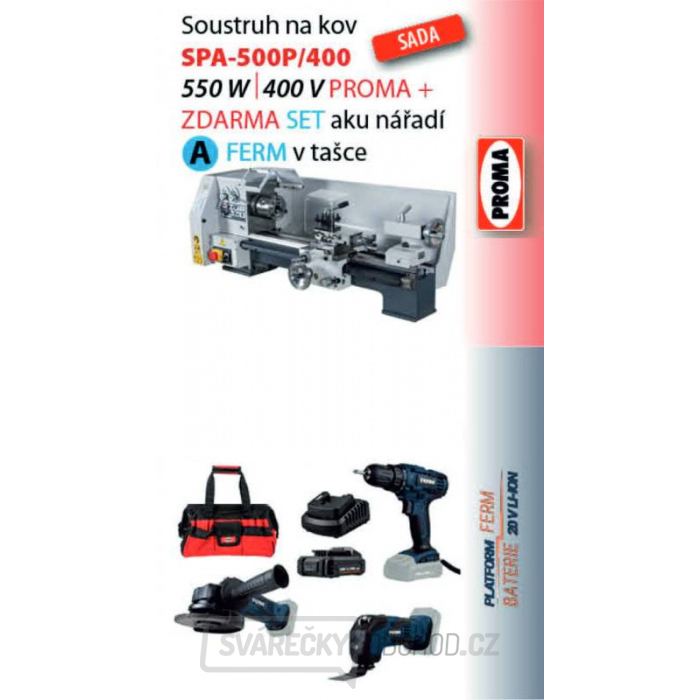Soustruh na kov SPA-500P/400 +  Ferm aku sada nářadí A