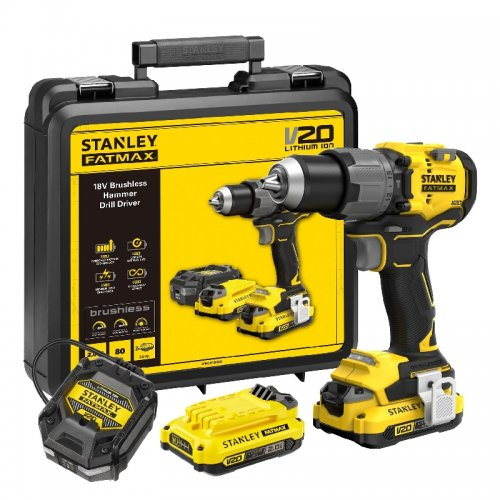 Levně Aku bezuhlíková vrtačka s příklepem V20 18V 2x2,0Ah Stanley FatMax SFMCD726D2K SFMCD726D2K