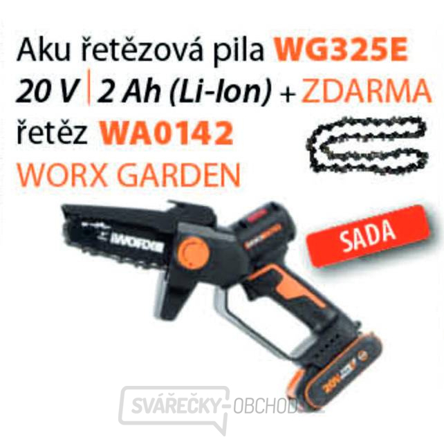 Worx set WG325E - Aku řetězová pila 20V 1x2Ah + WA0142 - Řetěz - Powershare Worx set WG325E - Aku řetězová pila 20V 1x2Ah + WA0142 - Řetěz - Powershare gallery main image