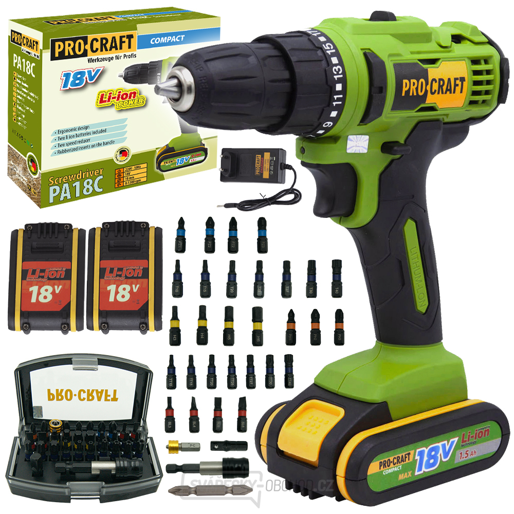 Aku vrtací šroubovák Procraft SPA18С se sadou bitů BS-32 | SPA18C/BS32