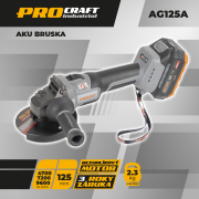 Aku úhlová bruska Procraft Industrial AG125Abb (bez baterie a nabíječky), 125mm | AG125A bb Náhled