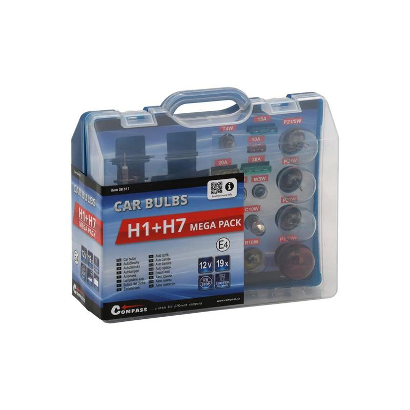 Sada autožárovek MEGA H1+H7 + pojistky COMPASS 08517 04120070