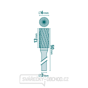 fréza karbidová, válcová s čelním ozubením, ⌀6x13mm, ⌀stopky 3mm, sek střední (double-cut) Náhled