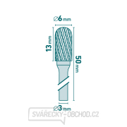 fréza karbidová, válcová s kulovým čelem, ⌀6x13mm, ⌀stopky 3mm, sek střední (double-cut) Náhled