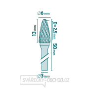 fréza karbidová, kulatý oblouk, ⌀6x13mm, ⌀stopky 3mm, sek střední (double-cut) Náhled