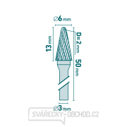 fréza karbidová, konická zakulacená, ⌀6x13mm, ⌀stopky 3mm, sek střední (double-cut) Náhled