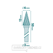 fréza karbidová, konická-jehlan, ⌀6x13mm, ⌀stopky 3mm, sek střední (double-cut) Náhled