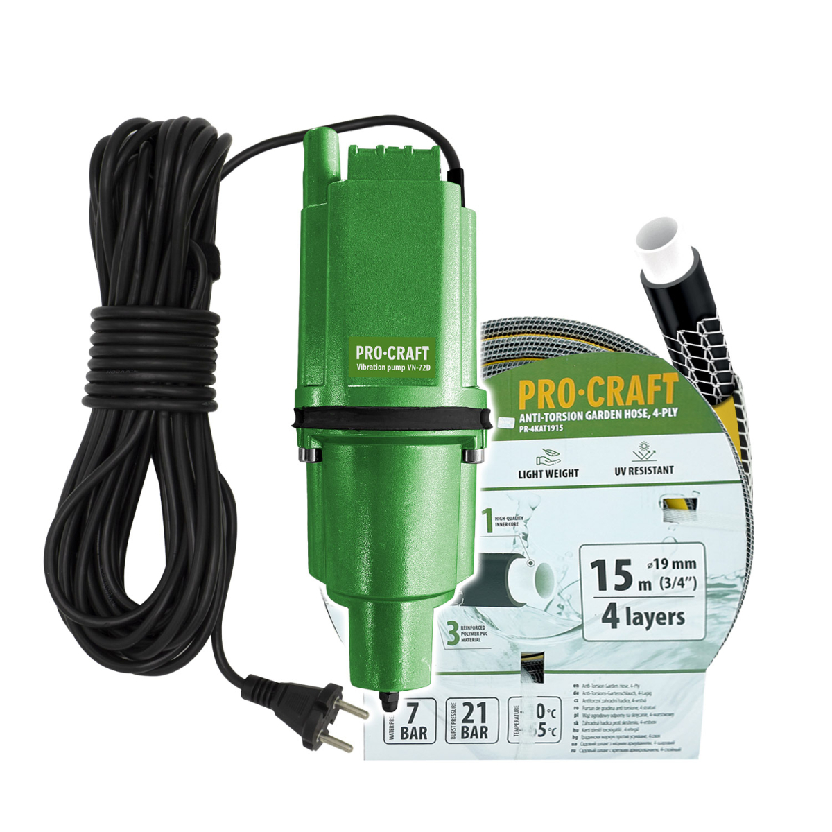 Levně Vibrační čerpadlo Procraft VN-72D sada s hadicí 15m 3/4" PR-4KAT1915 | SVN-72D SVN-72D