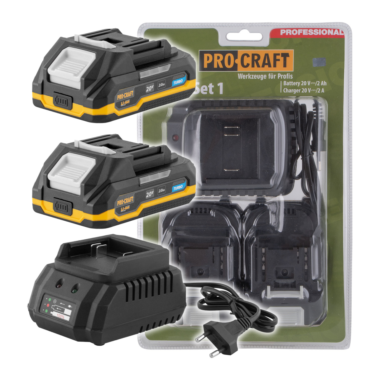 Sada baterie 20V 2Ah (2 ks) + 1 nabíječka Procraft PBC-Set 1 | PBC-Set 1 PBC-Set 1