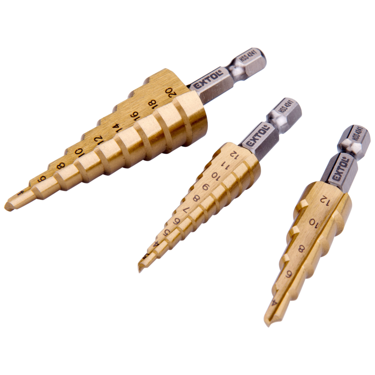 EXTOL CRAFT Vrtáky stupňovité, sada 3ks, O 3-20mm, HSS 20089