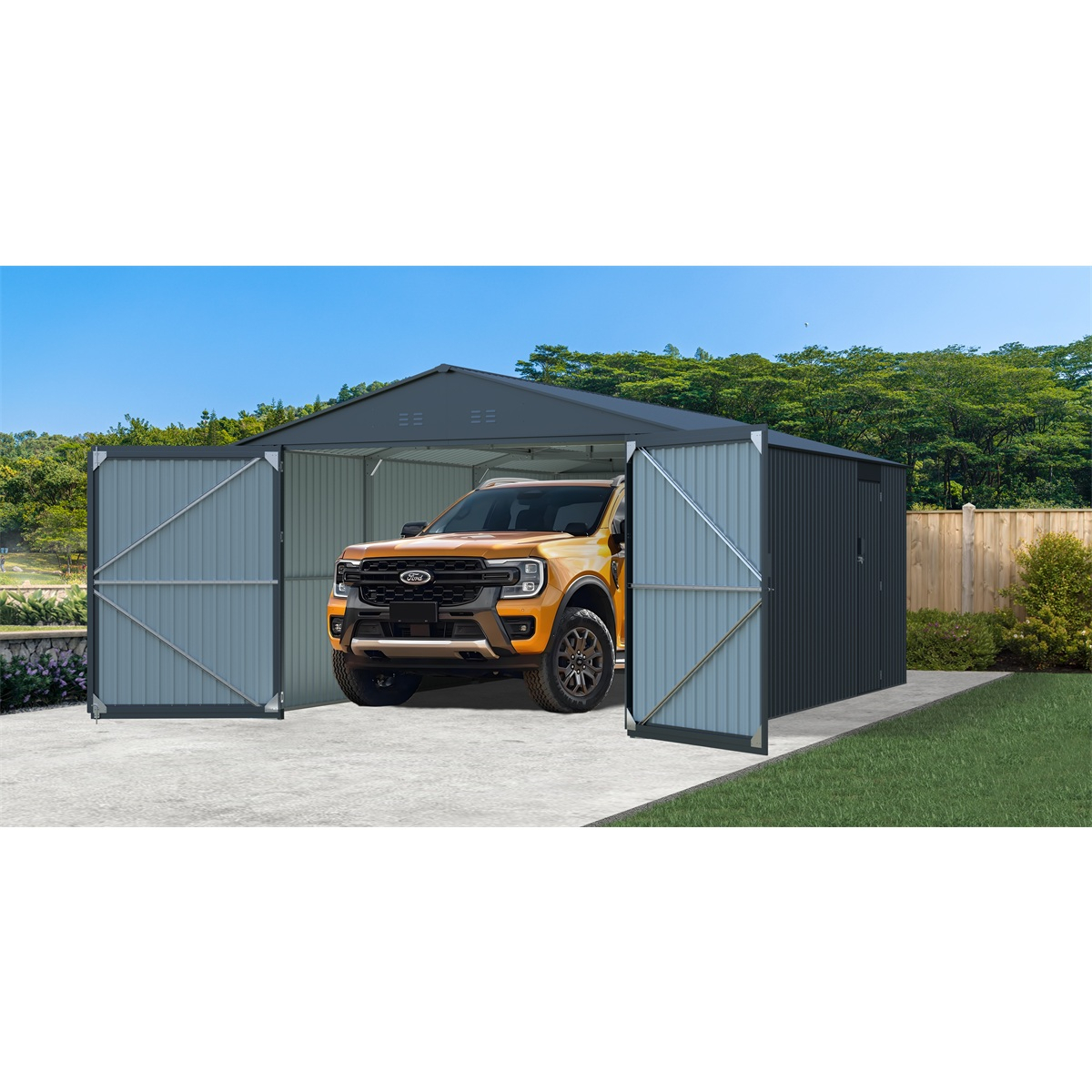 Riwall PRO RMCG 20x13 Anthracite kovová garáž 3,8 x 6 m se sedlovou střechou Antracit CG-K2013