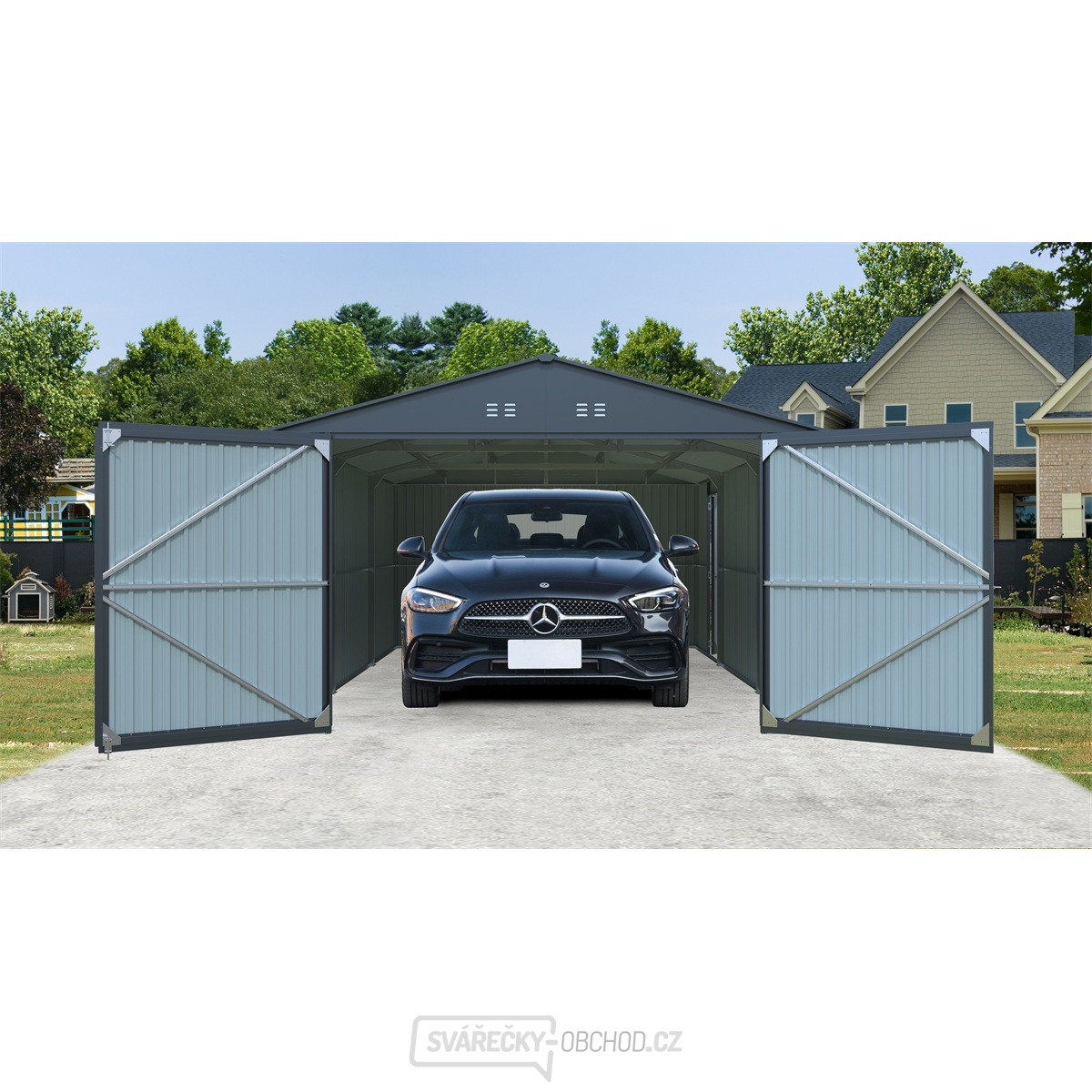 Riwall PRO RMCG 20x13 Anthracite kovová garáž 3,8 x 6 m se sedlovou střechou Antracit