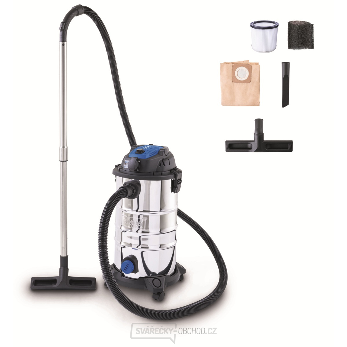 Scheppach VC 30P-GL průmyslový vysavač na suché/mokré vysávání 30 l s funkcí podtlakového čištění filtru