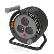 Solight prodlužovací přívod na bubnu 15m, 3 zásuvky, černý kabel, 3x 1,0mm2 gallery main image