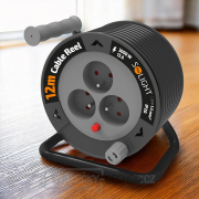 Solight prodlužovací přívod na bubnu 12m, 3 zásuvky, černý kabel, 3x 1,5mm2 Náhled