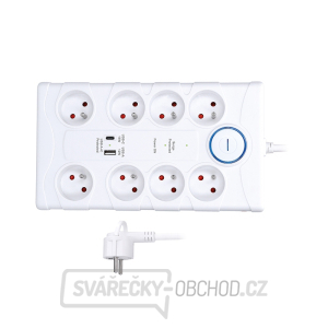 Solight přepěťová ochrana, 8z, USB A+C, 2m, bílá gallery main image