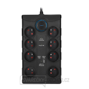 Solight přepěťová ochrana, 8z, USB A+CA, 2m, černá Náhled
