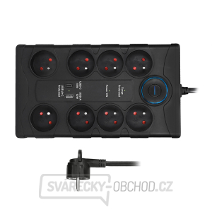 Solight přepěťová ochrana, 8z, USB A+CA, 2m, černá gallery main image