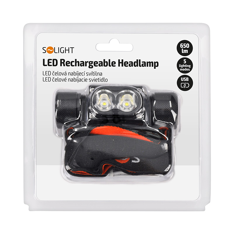 Levně Solight LED čelová nabíjecí svítilna, 650lm, Li-Ion WN41
