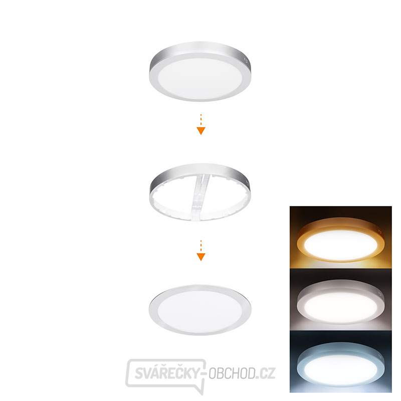 Solight LED mini panel koupelnový 2v1, 3CCT, podhledový/přisazený, 18W, 1530lm, IP54, stříbrná, kulatý