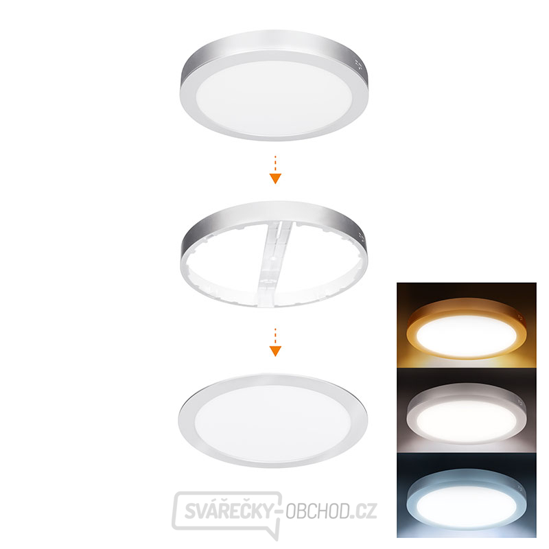 Solight LED mini panel koupelnový 2v1, 3CCT, podhledový/přisazený, 24W, 2040lm, IP54, stříbrná, kulatý