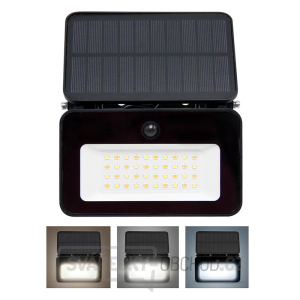 Solight LED solární reflektor se senzorem, 6W, 660lm, 3CCT, Li-Ion, černá gallery main image